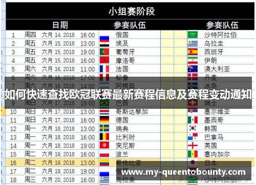 如何快速查找欧冠联赛最新赛程信息及赛程变动通知